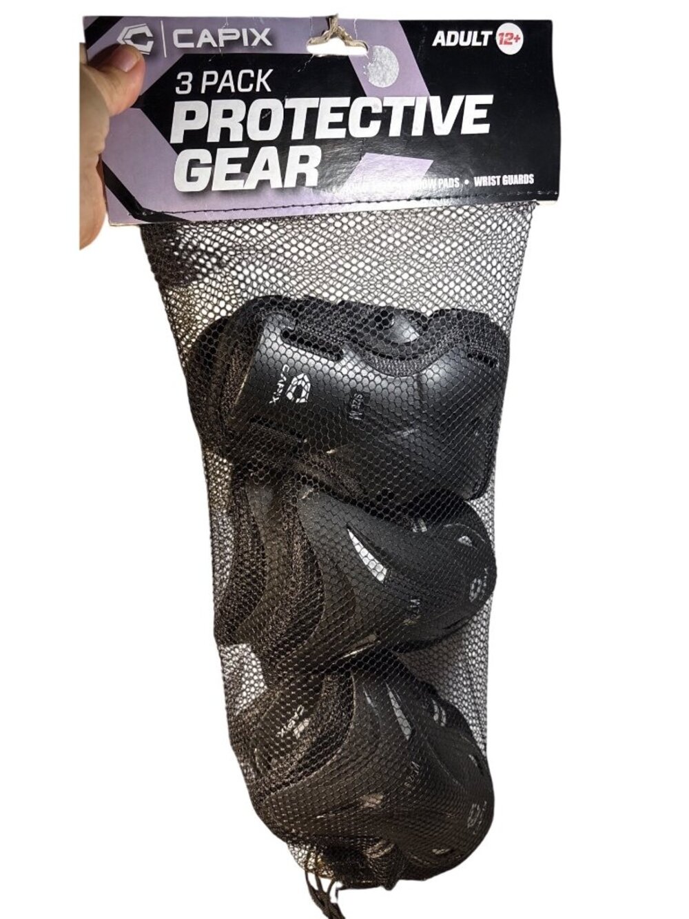 Capix Adult 3 Pack Protective Gear Set Knee Pads Elbow Pads Wrist Guards Black